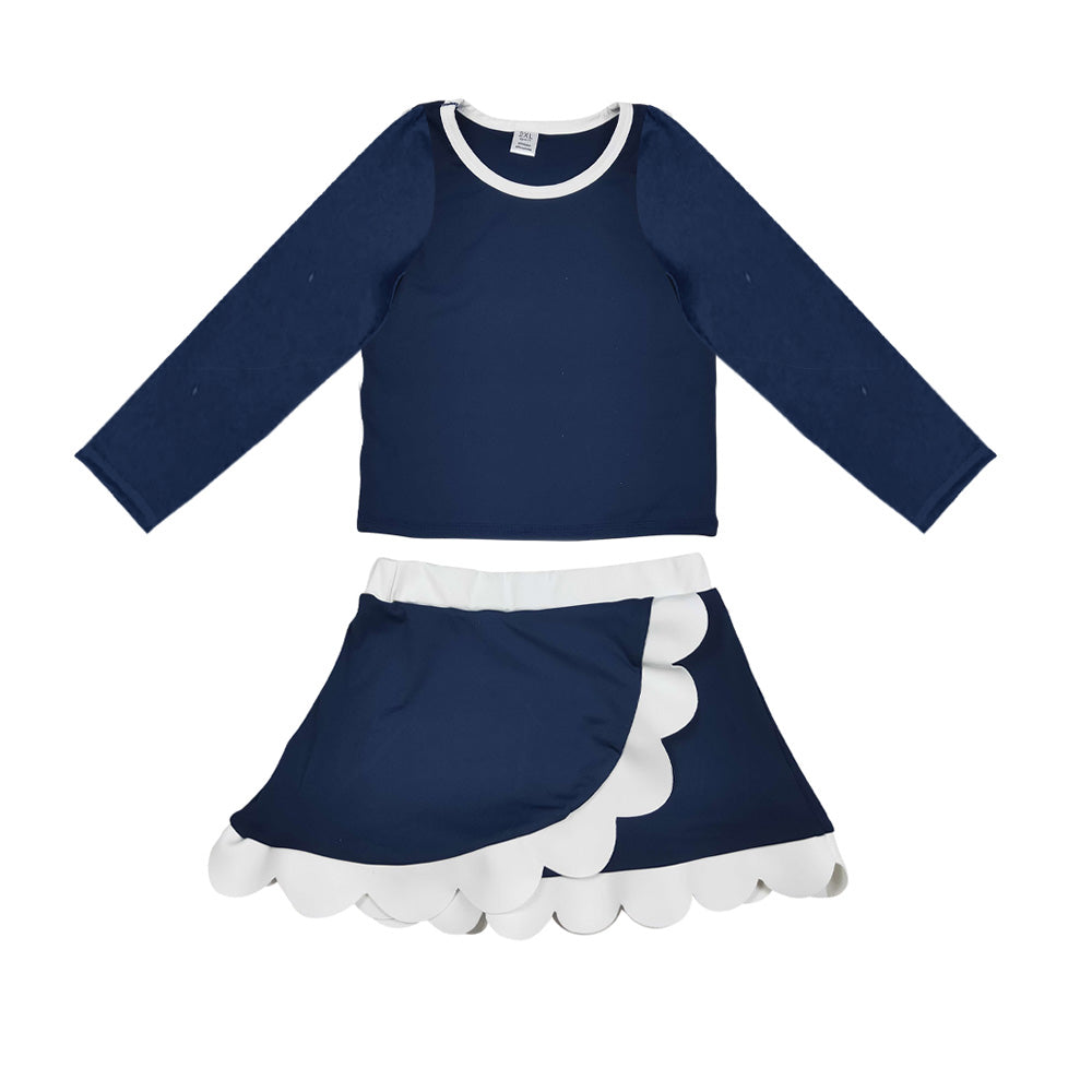 8.29  GLD1790 Preorder  Baby Girls Navy Long Sleeve Top Scalloped Skort Active Set