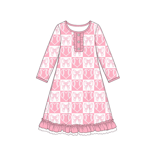 9.4 GLD1795 Preorder  Baby Girls Heart Baseball Pink Long Sleeve Gown
