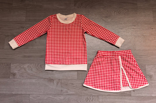 9.7 GLD1797 Preorder Red Checkered White Edge Top Skirts Girls Yoga Clothes Set