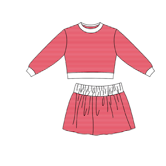 9.7 GLD1803 Preorder Red Stripes Top Skirts Girls Yoga Clothes Set