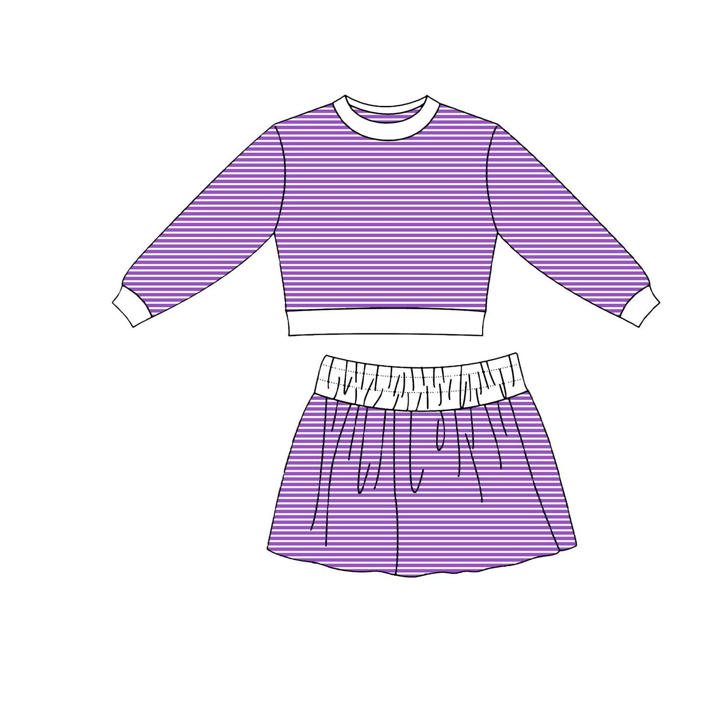 9.7 GLD1805 Preorder Purple Stripes Top Skirts Girls Yoga Clothes Set