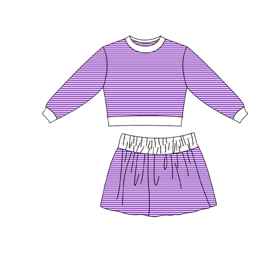 9.7 GLD1805 Preorder Purple Stripes Top Skirts Girls Yoga Clothes Set
