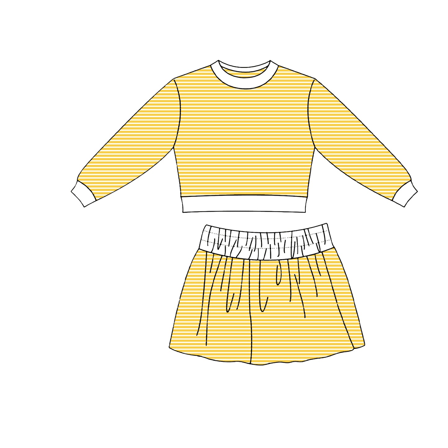 9.7 GLD1806 Preorder Yellow Stripes Top Skirts Girls Yoga Clothes Set