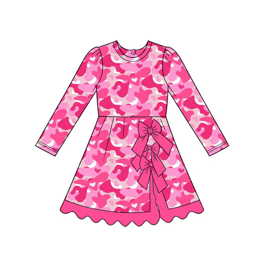 GLD1818 Preorder Kids Girls Valentines Hot Pink Leopard Heart Long Sleeve Active Dress