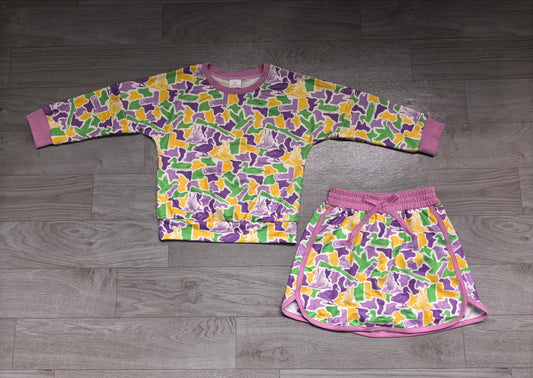 9.12 GLD1824 Preorder Mardi Gras Duck Camo Long Sleeve Top Skort Outfit