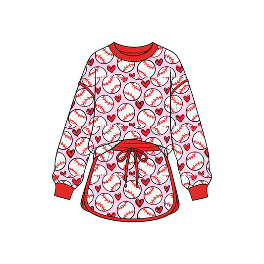 9.25 GLD1829 Preorder Baseball Pink Print Long Sleeve Top Skort Girls Clothes Set