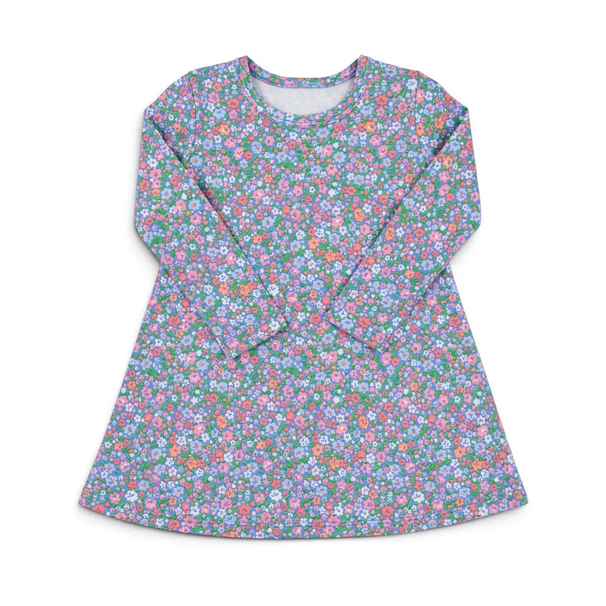 10.12 GLD1836 Preorder Pink Purple Small Flowers Print Girls Knee Length Dress