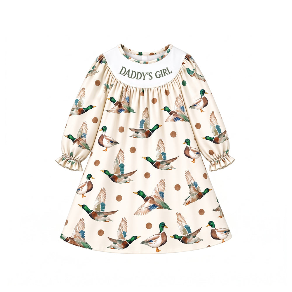 10.30 GLD1844 Preorder Daddy's Girl Duck Print Girls Knee Length Dress