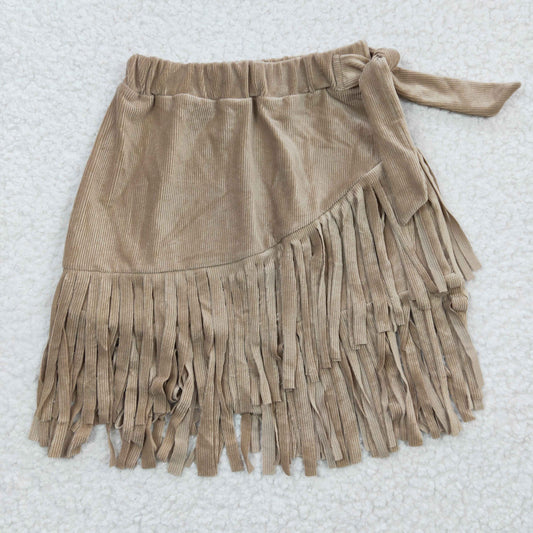 Baby Girls Thick fabric Beige Tassel Ruffle Velvet Skirts  GLK0004