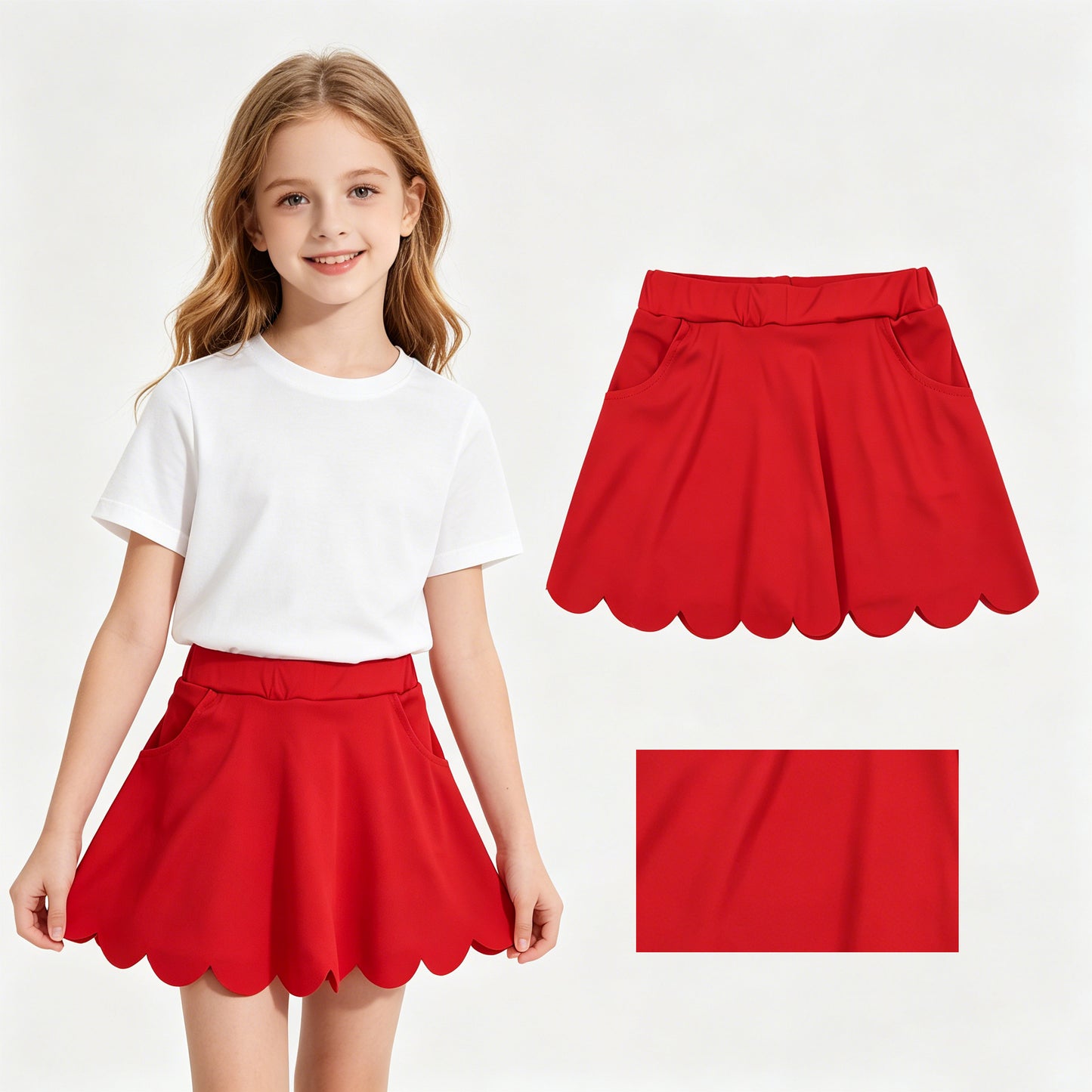 GLK0235 Red Color Girls Bottom Scallop Yoga Skort