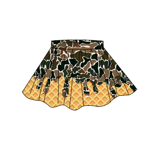 4.7 GLK0274 Preorder Brown Camo Drip Girls Bottom Yoga Skirts