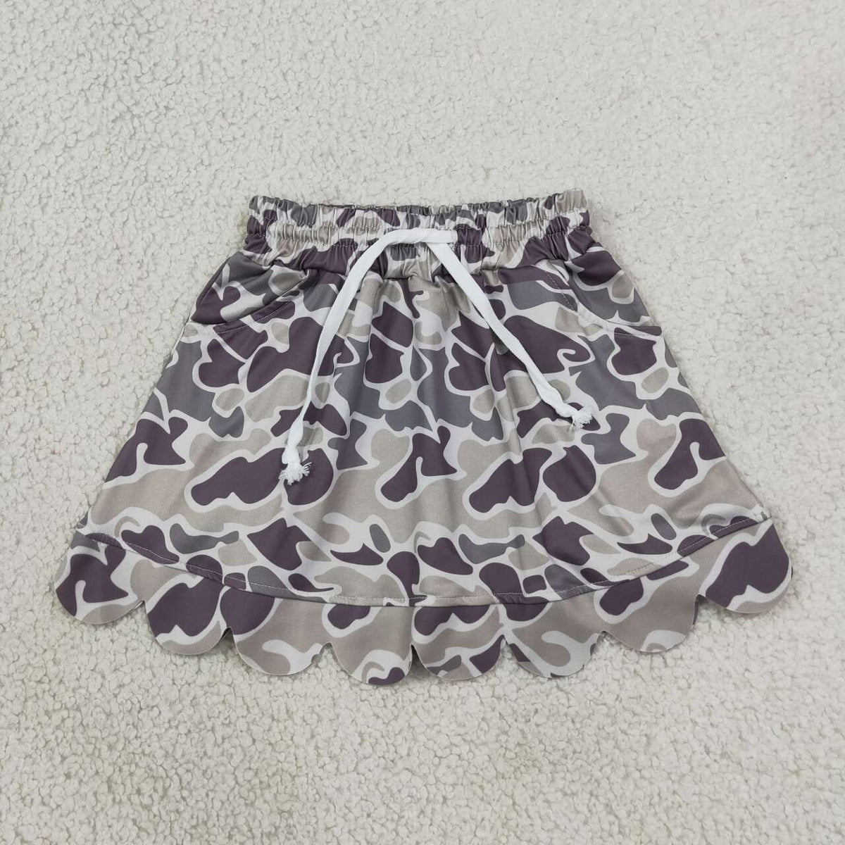 GLK0297 Dark Brown Grey Camo Baby Girls Scallop Bottom Skort