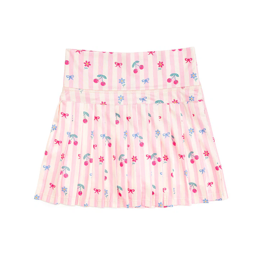 5.9 GLK0306 Preorder Cherry Flowers Bows Pink Stripes Girls Bottom Yoga Skirts