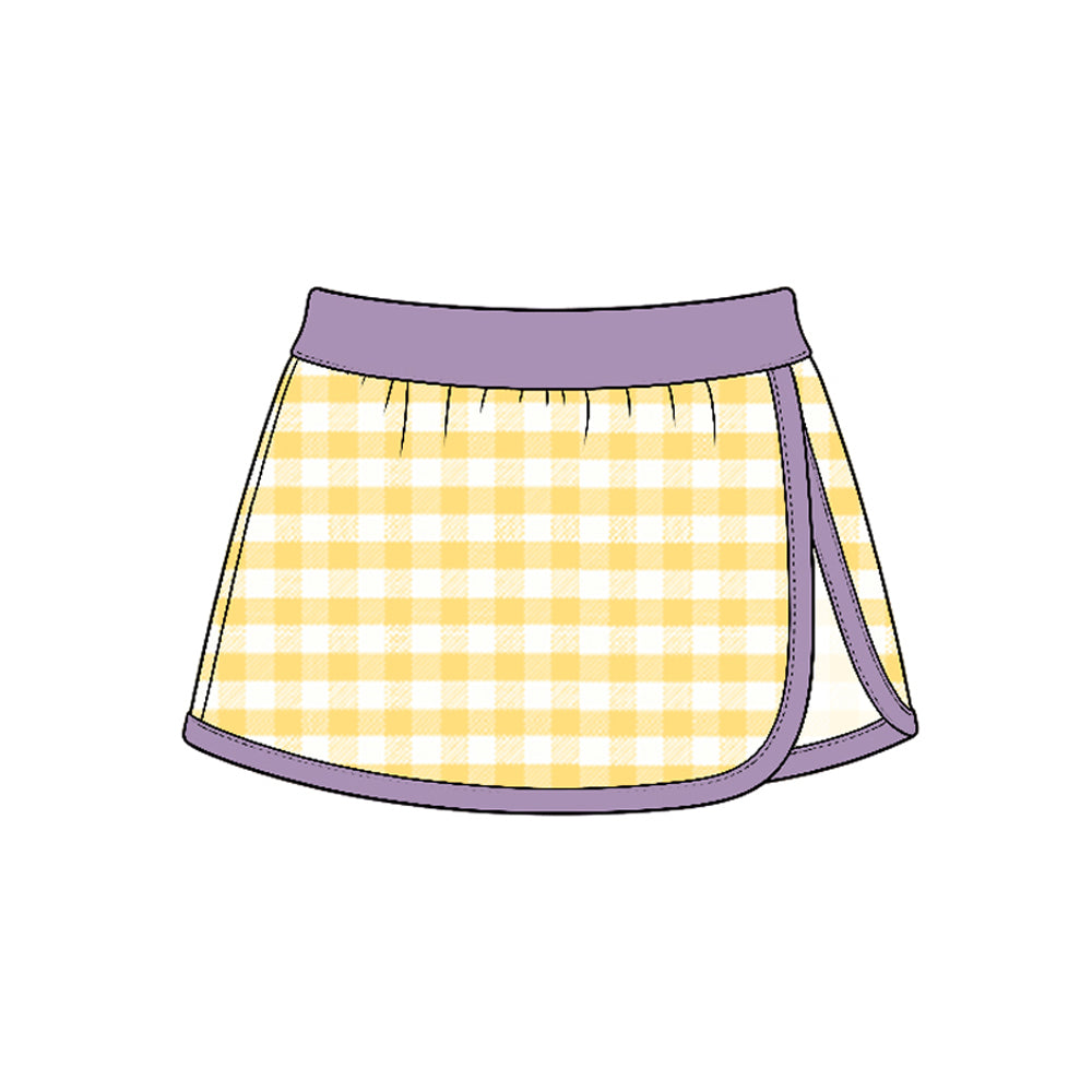 10.5 GLK0353 Preorder Yellow Checkered Print Purple Edge Girls Bottom Yoga Skirts