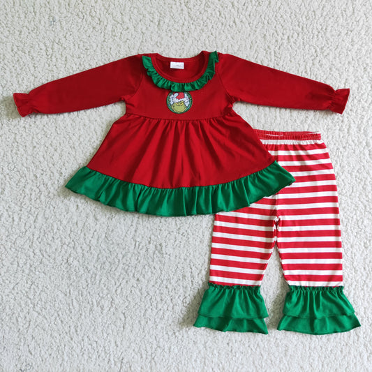 Girls embroidery Christmas outfits    GLP0032