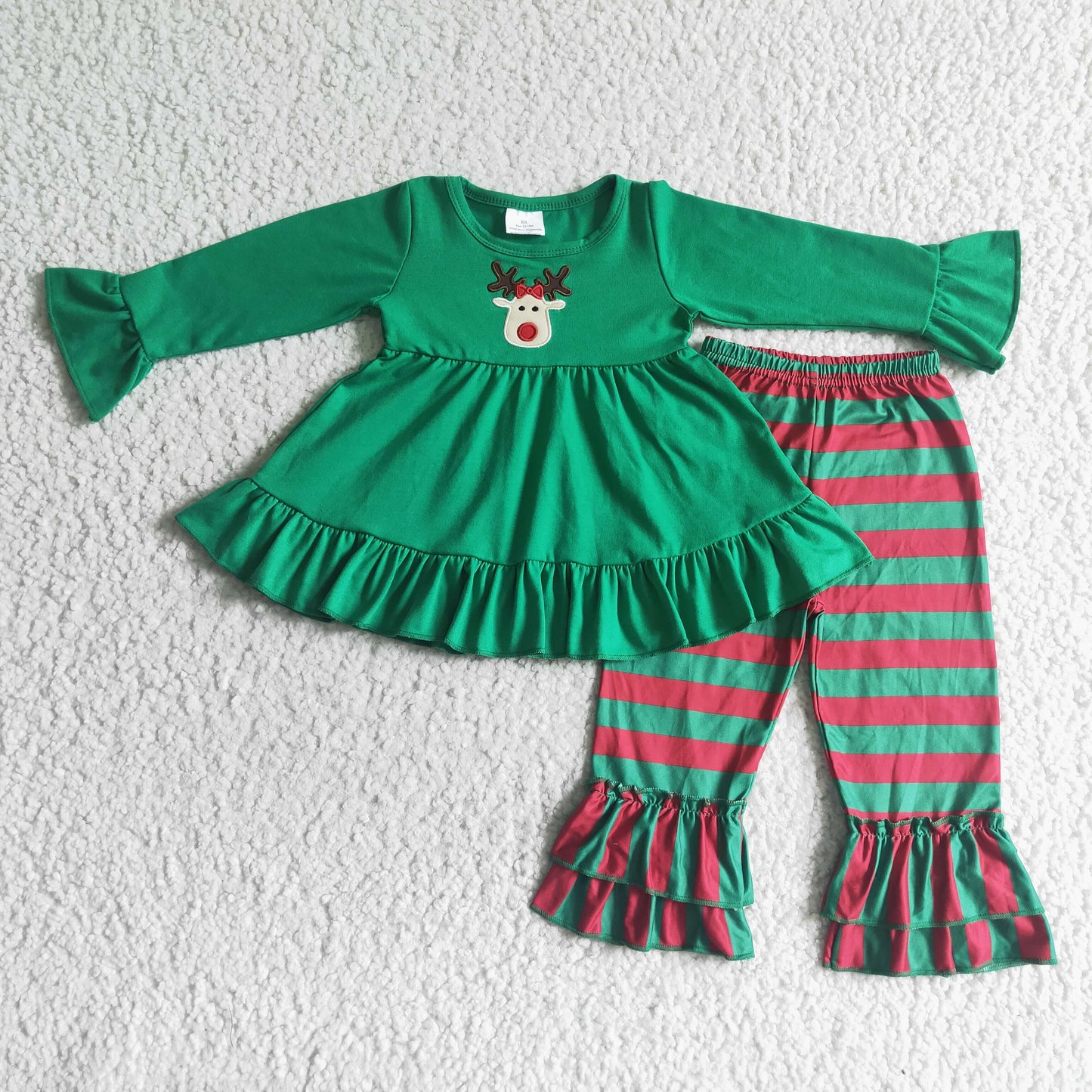 Girls deer embroidery Christmas outfits    GLP0046