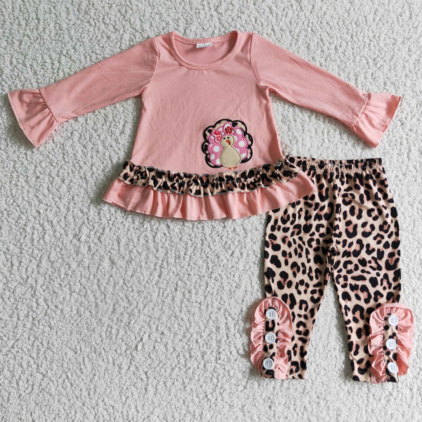 Girls Thanksgiving pink turkey embroidery outfits   GLP0172