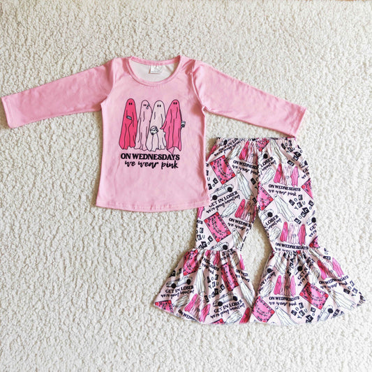 GLP0173 Ghost Pink Bell Pants Girls Halloween Clothes Set