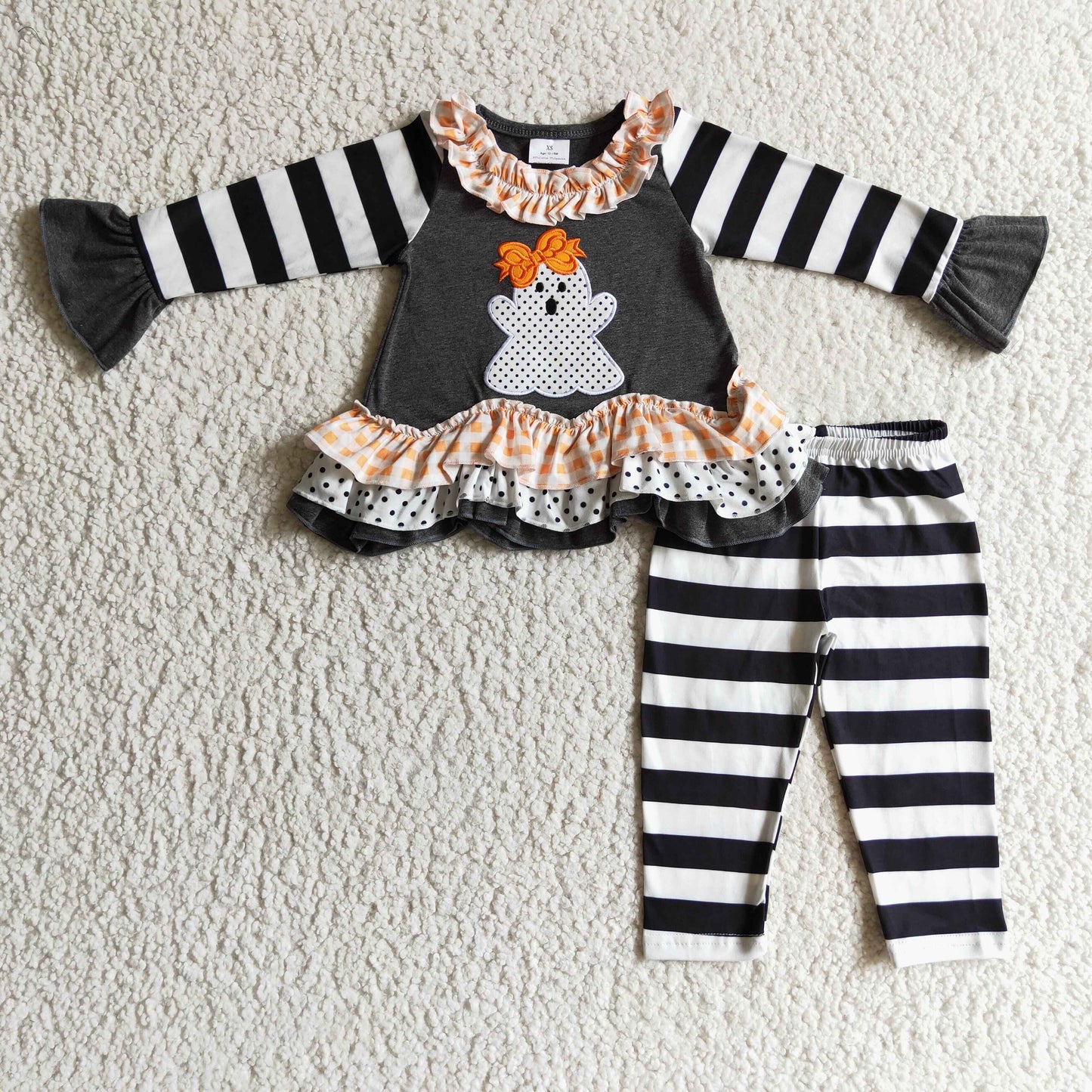 Girls Halloween ghost embroidery Outfits       GLP0180