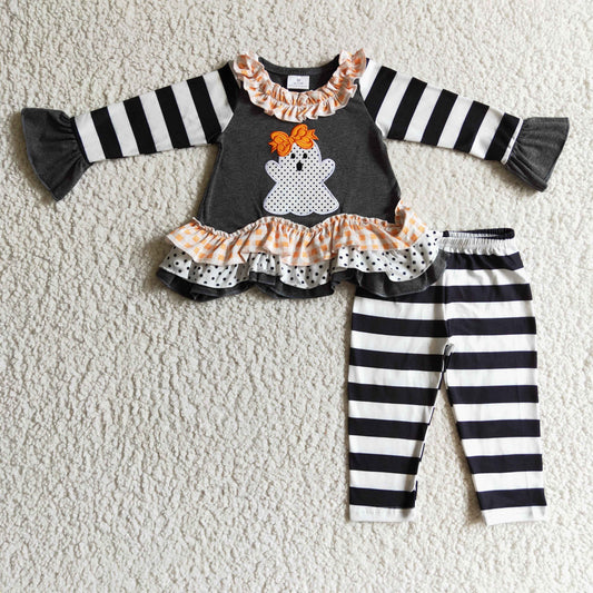 Girls Halloween ghost embroidery Outfits       GLP0180