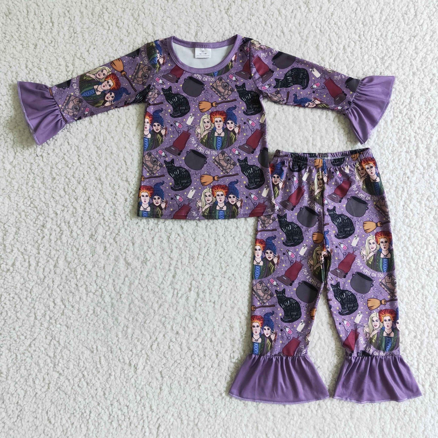 GLP0191 Witch Purple Print Girls Halloween Pajamas Clothes Set
