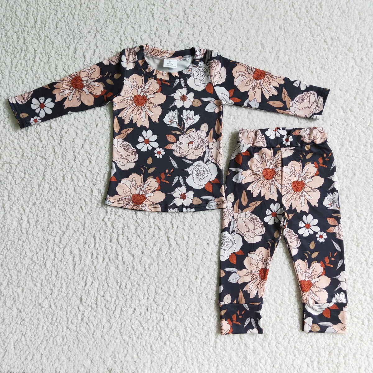 GLP0195 Flowers Print Girls Fall Pajamas Clothes Set
