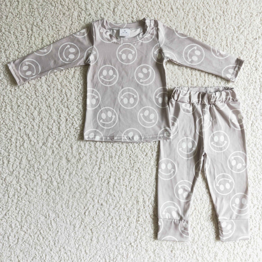GLP0197 Smiling Grey Print Boys Fall Pajamas Clothes Set