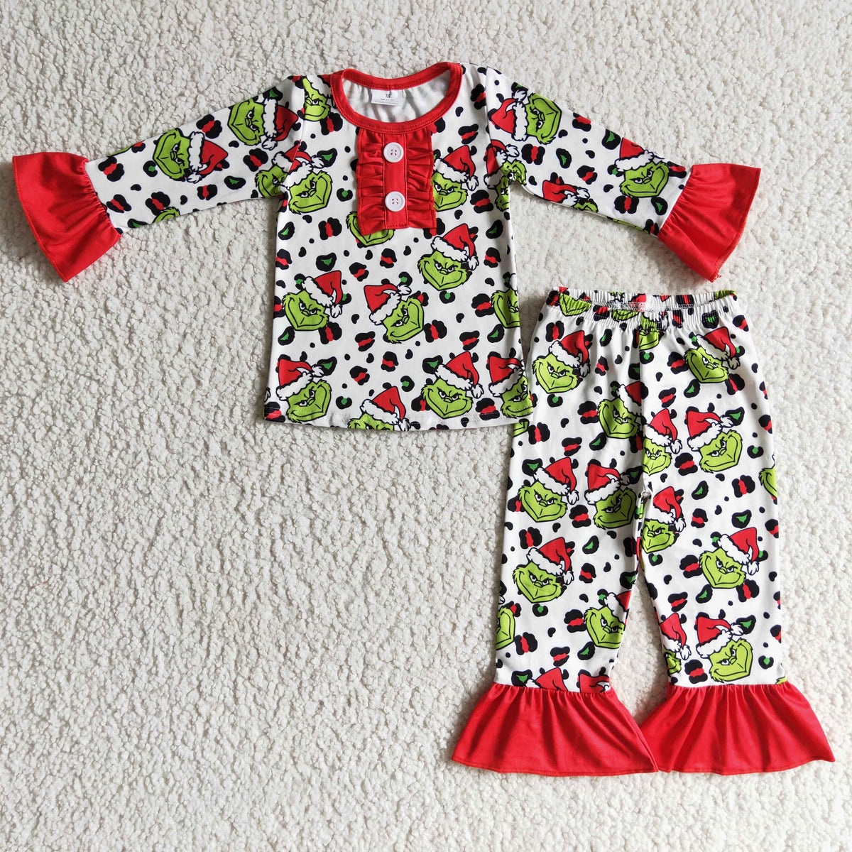 GLP0214 Green Frog Leopard Print Girls Christmas Pajamas Clothes Set