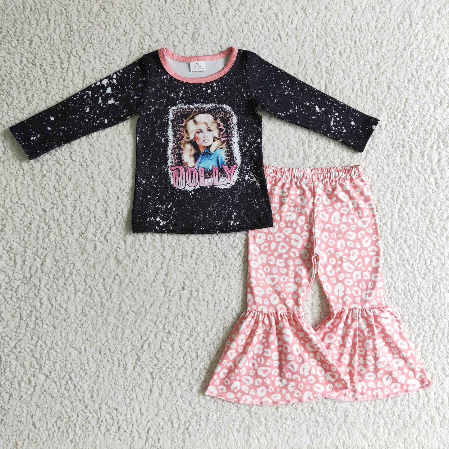 GLP0271 Singer Doll* Black Top Leopard Bell Pants Girls Clothes Set