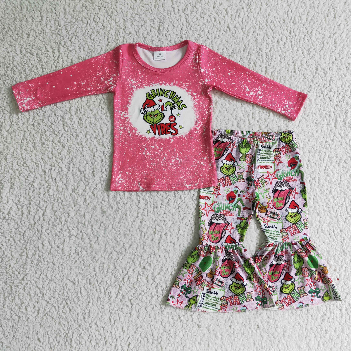 GLP0283 Green Frog Pink Top Bell Pants Girls Christmas Clothes Set