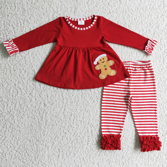 Girls Christmas Gingerbread embroidery outfit      GLP0296
