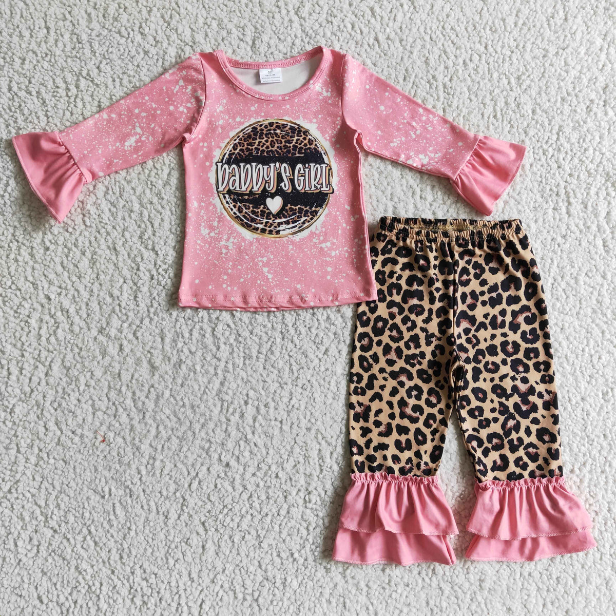 GLP0328 Daddy's Girl Pink Top Leopard Ruffle Pants Girls Clothes Set