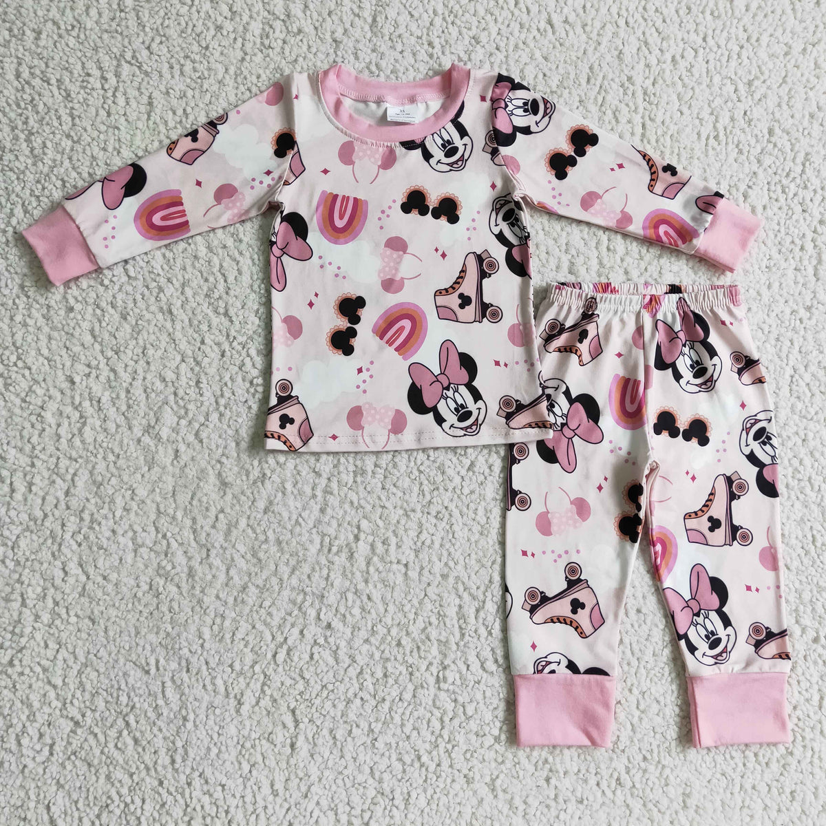 GLP0348 Cartoon Mouse Pink Print Girls Pajamas Clothes Set