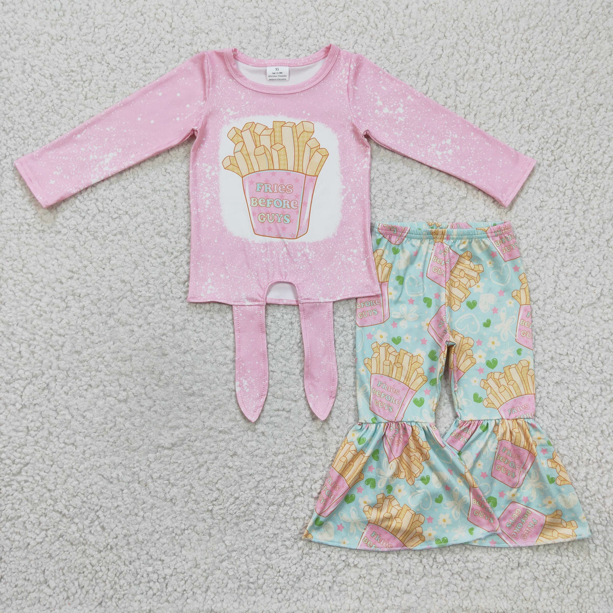 GLP0373 FRIES BEFORE CUYS Pink Top Bell Pants Girls Valentine's Day Clothes Set