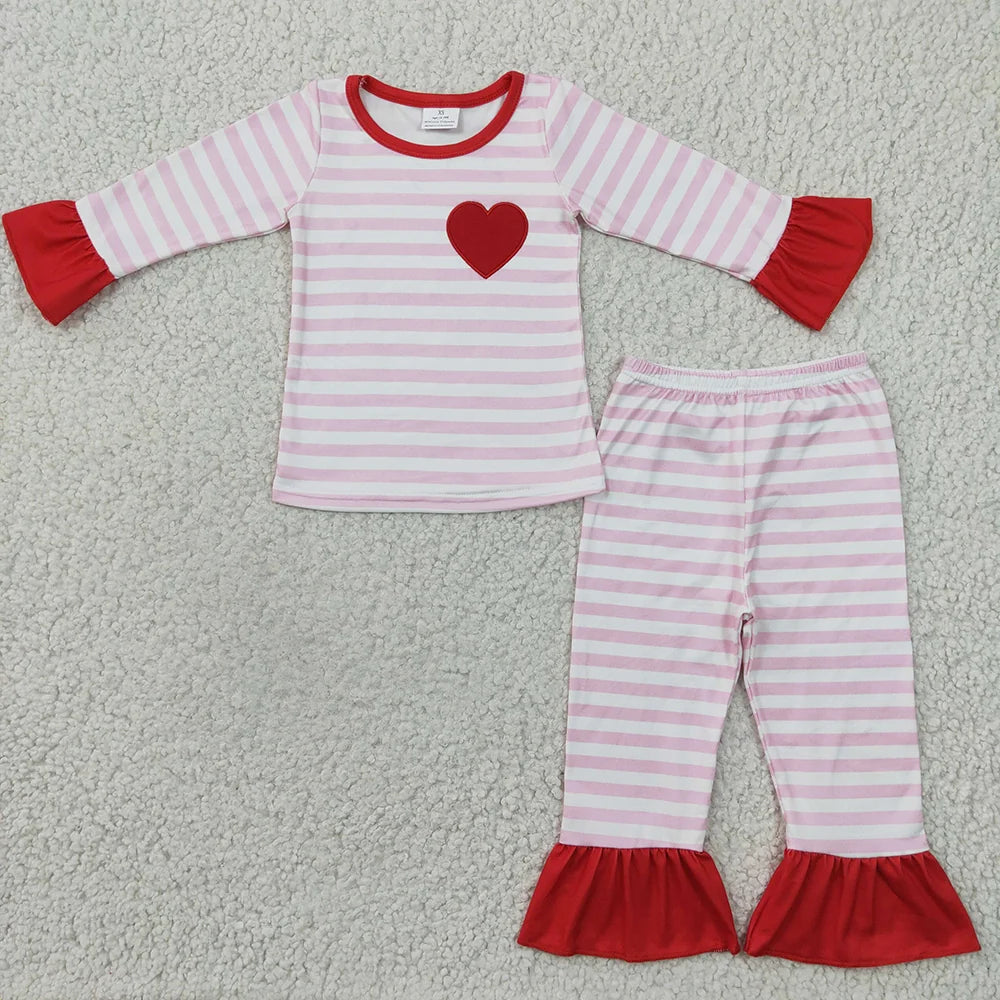 Sibling Baby Girls   Valentines Heart Striped Long Sleeve Pajama Set