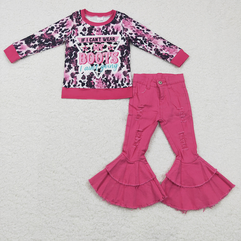 Baby girls Boot Western hotpink denim pants clothes sets  GLP0403
