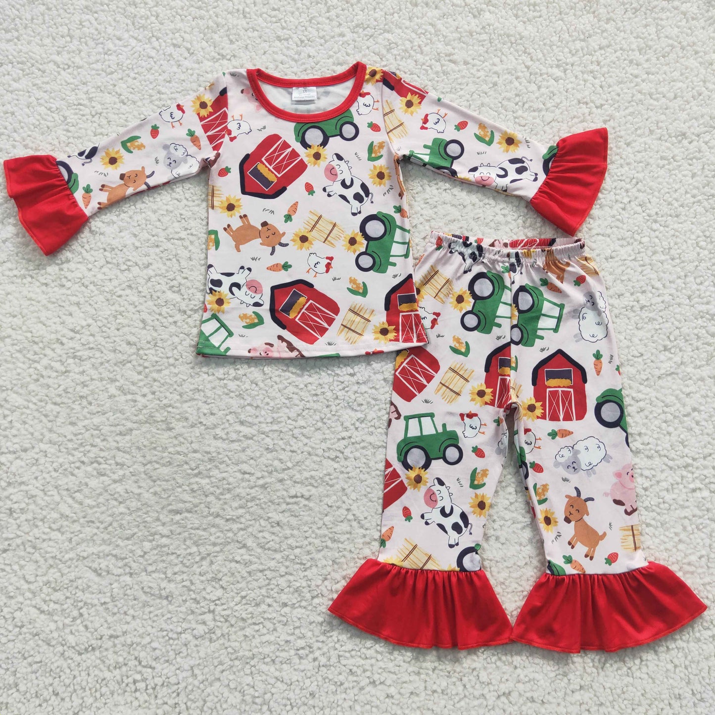 (Promotion) Farm Animals Print Kids Pajamas Matching Clothes Sibling Wear