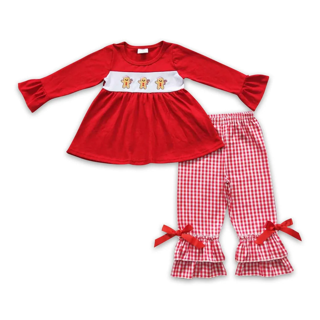Sibling Baby Girls Boys Embroidery Gingersnap Red Outfit Dress Romper