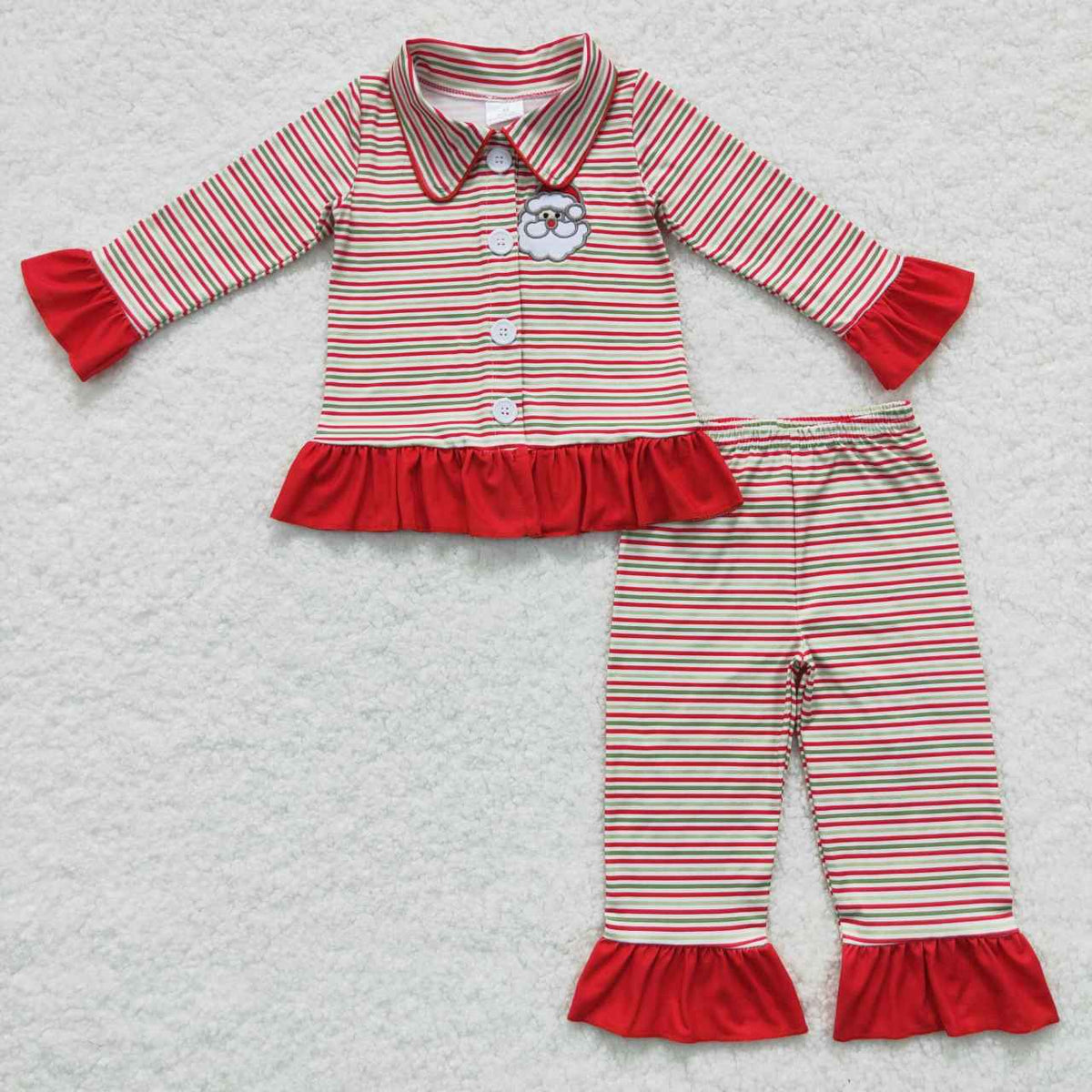 Santa Embroidery Red Stripes Print Family Christmas Pajamas Styles
