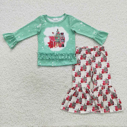 GLP0577 Nutcracke* Soldier Green Top Bell Pants Girls Christmas Clothes Set
