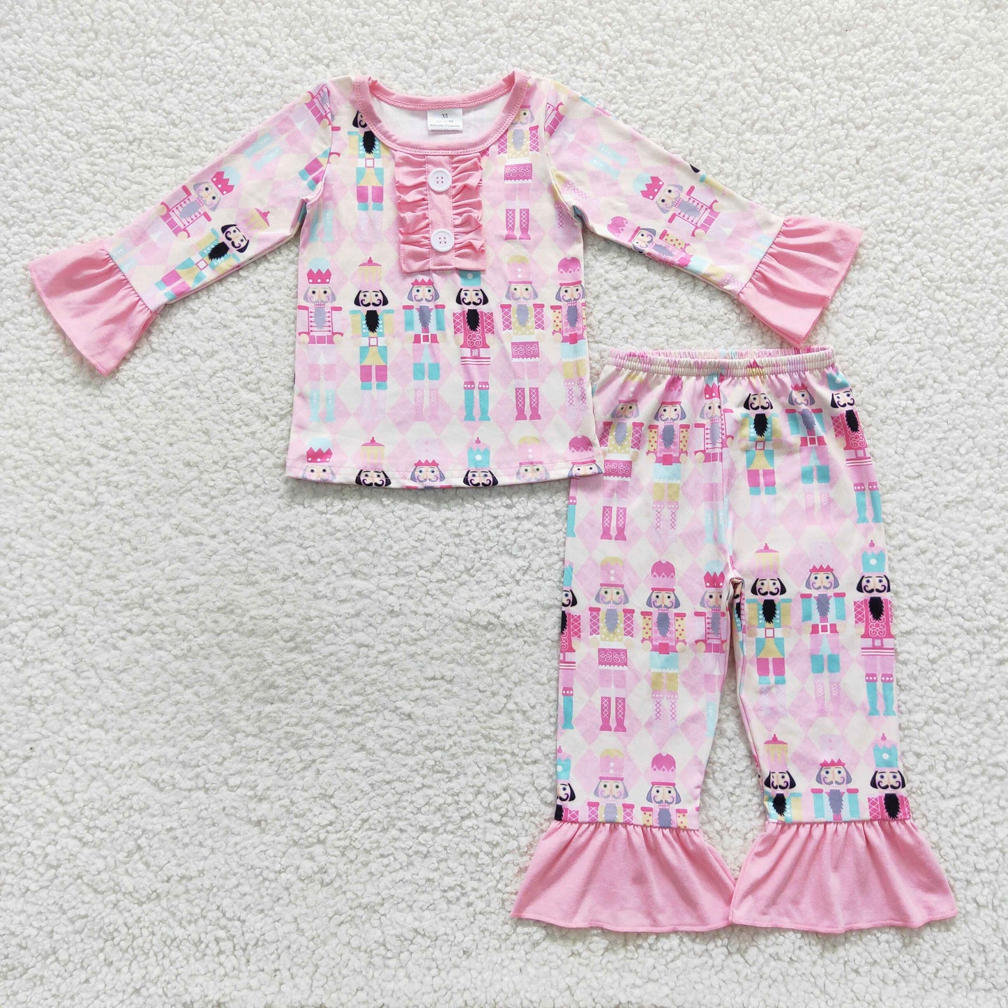 GLP0623 Nutcracke* Soldier Pink Print Girls Christmas Pajamas Clothes Set