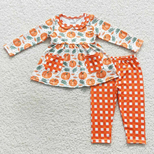 Baby Girls Sibling Pumpkin Floral Long Sleeve Tunic Top with Pants Outfit