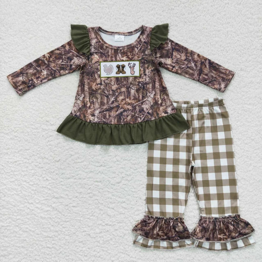 Sibling Baby Boys Girls  Hunting Camo Turkey Clothes Set Romper