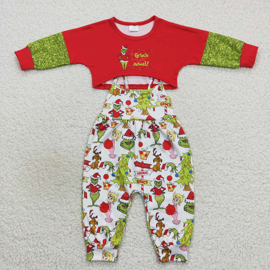 GLP0687 Green Frog Red Top Jumpsuits Girls Christmas Clothes Set