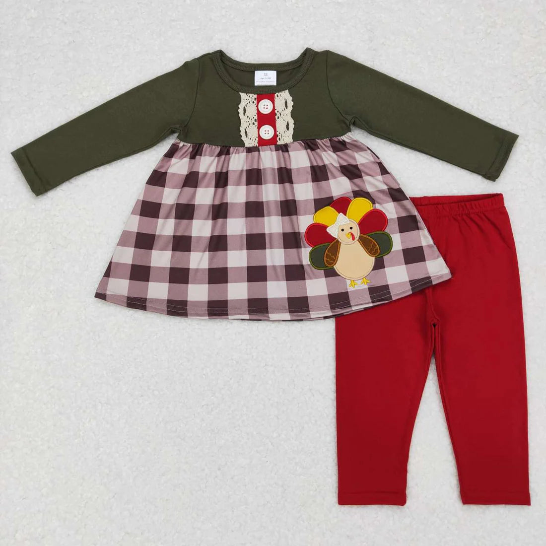 Sibling Baby Girls Embroidery Turkey Long Ruffle Sleeves Pants Thanksgiving Clothes Sets