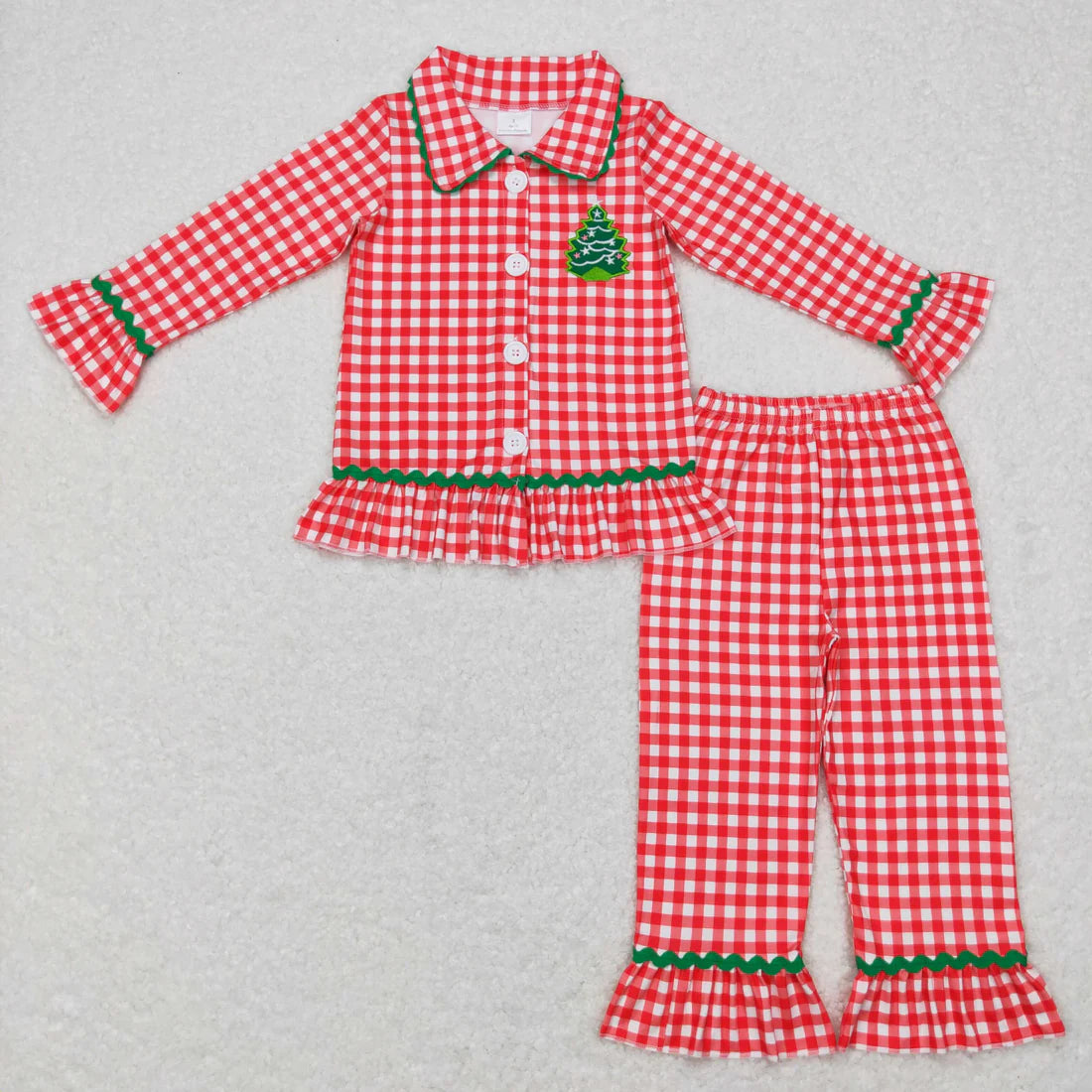 Sibling Baby Kids Embroidery Santa Trees Button Top Pants Christmas Pajamas Sets