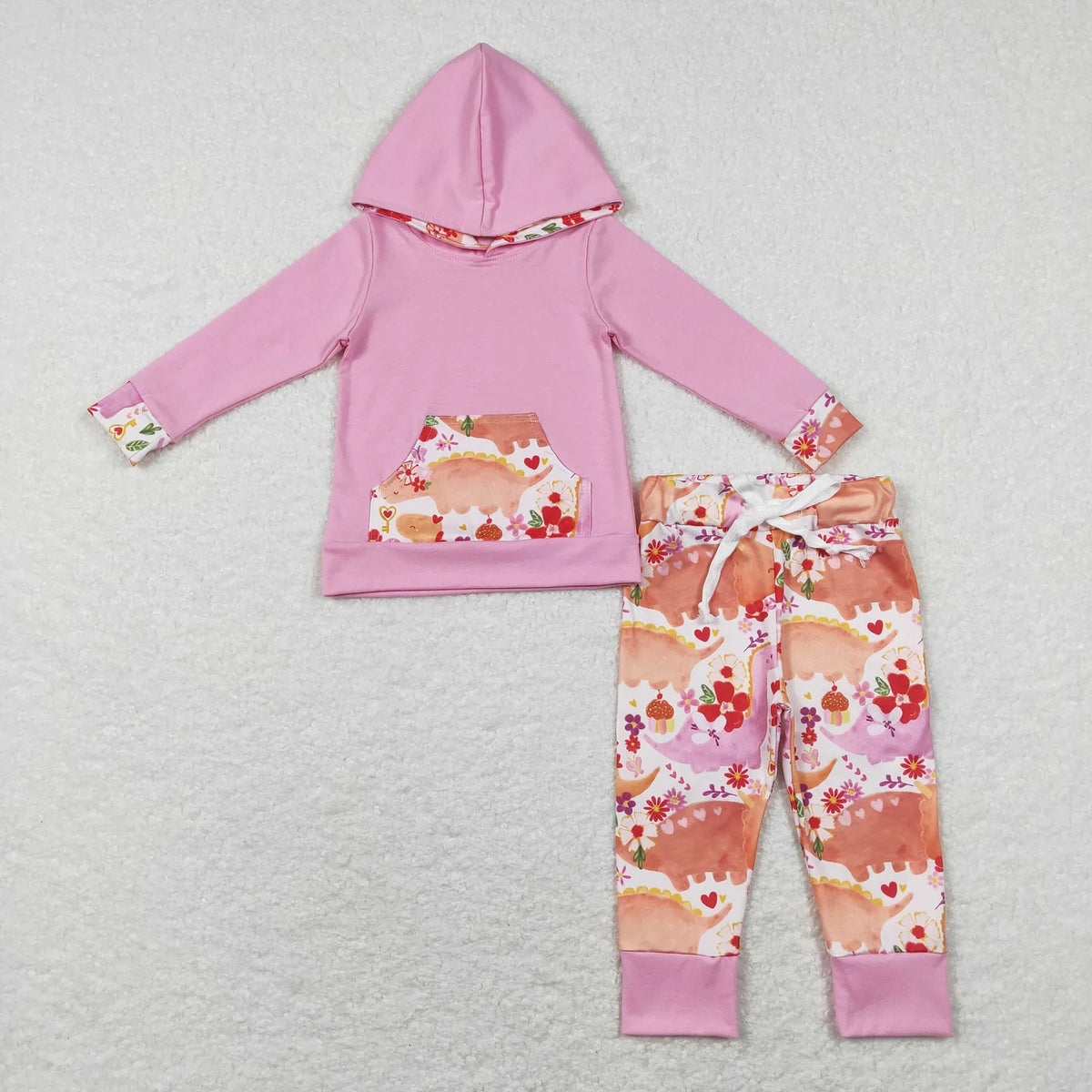 Sibling Baby Girls Floral Dinosaur Long Sleeve Hoodie Top Pants Outfit