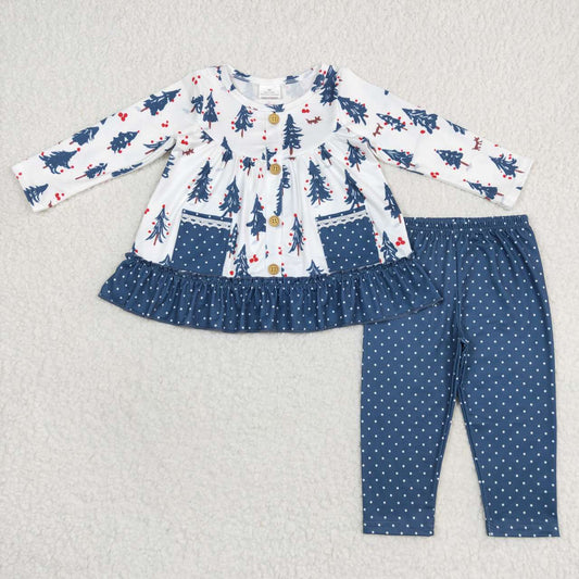 GLP0877 Tree Pockets Tunic Top Dots Legging Pants Girls Christmas Clothes Set