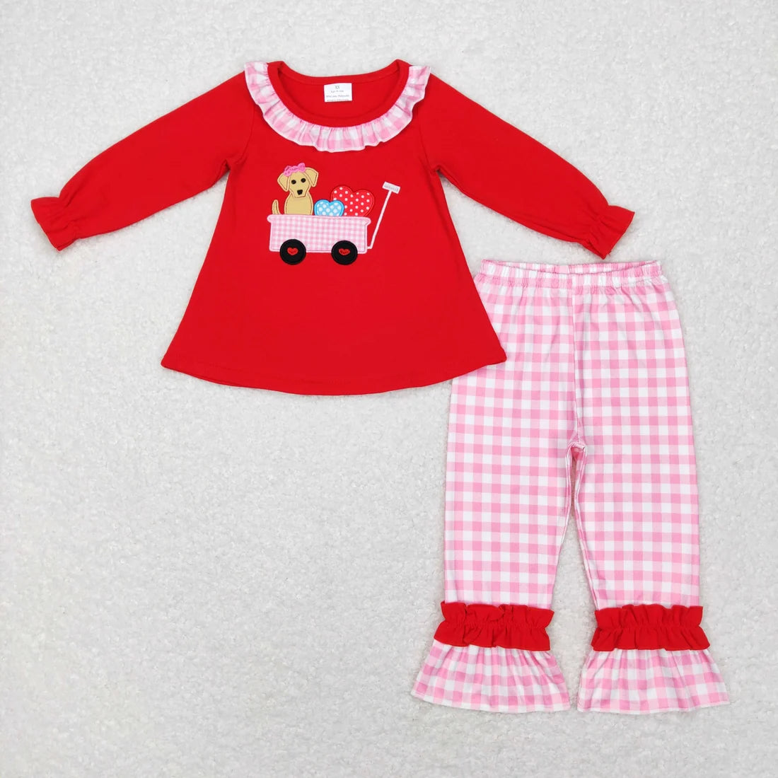 Sibling Baby Boys Girls Embroidery Dog Heart Pants Bummies Valentine Clothes Set