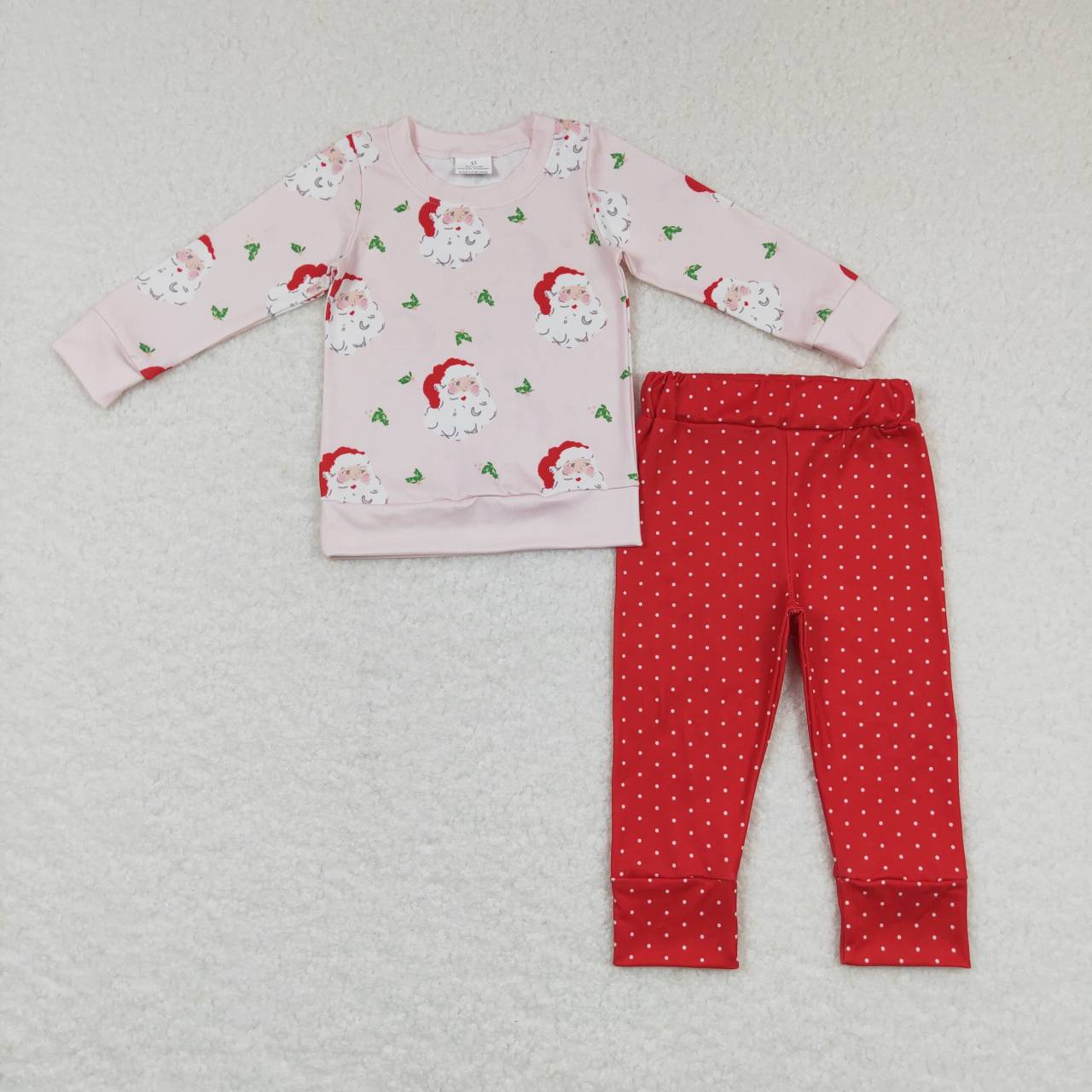 GLP0915 Santa Holly Top Red Dots Pants Girls Christmas Clothes Set